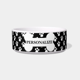 Tigela Padrão de Paw Preto e Branco Personalizado