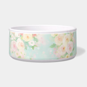 Tigela Padrão de Rosa de Pastel Suave no Fundo Aqua