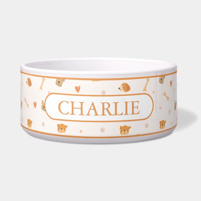 Tigela Padrão de Rostos de Cachorro Personalizado (Frente)