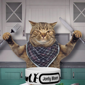 Tigela Padrão De Silhueta De Gato Preto Cinto Com Nome De