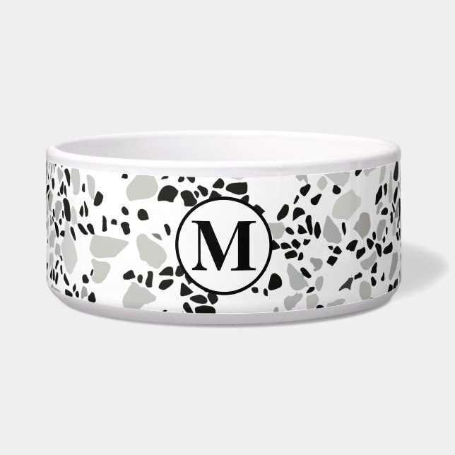 Tigela Padrão de Terrazzo Branco e Cinza Monogram Moderno (Frente)