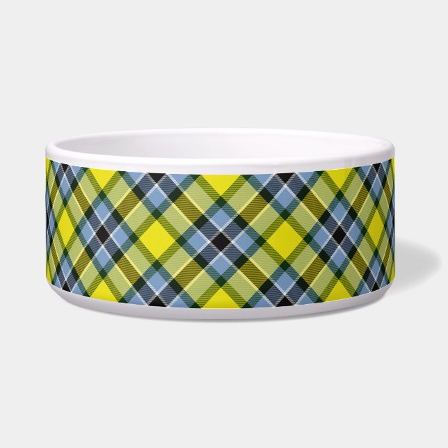 Tigela Padrão de Xadrez do Tartan Azul e Amarelo moderno (Frente)
