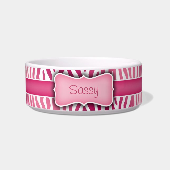 Tigela Padrão de Zebra Branca e Rosa Personalizado (Frente)