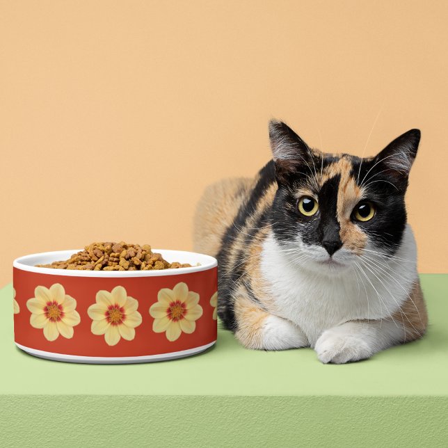 Tigela Padrão Floral Amarelo Dahlia em Vermelho (Criador carregado)