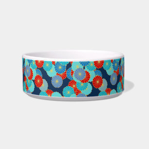 Tigela Padrão floral Art Deco - azul, turquesa e vermelh
