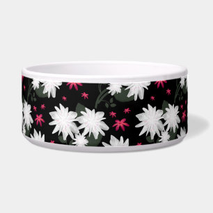 Tigela Padrão Floral Branco Elegante em Fundo Preto