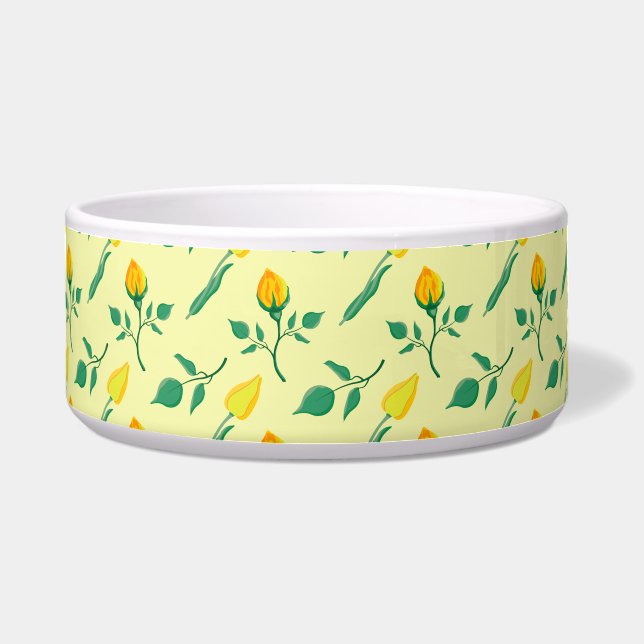 Tigela Padrão floral com rosa amarela e flores tulipas (Frente)