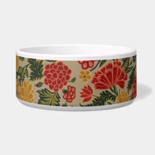 Tigela Padrão Floral de Crewel Vermelho e Dourado Vintage