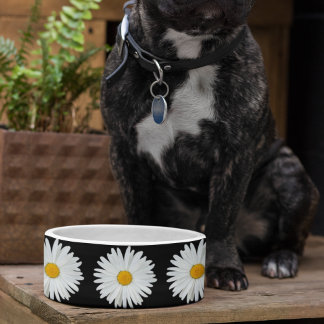 Tigela Padrão Floral de Margarida Branca em Preto
