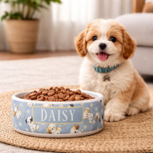 Padrão Floral e Cachorrinho Azul Personalizável 