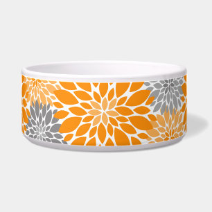 Tigela Padrão Floral Laranja e Cinza