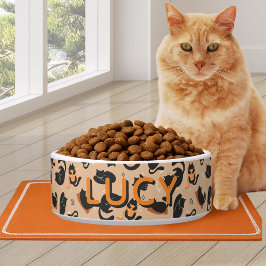 Tigela Padrão Fofo Gato Preto Laranja