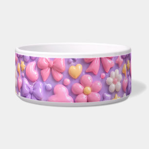 Tigela Padrão Perfeito de Laços e Corações Pastel Kawaii