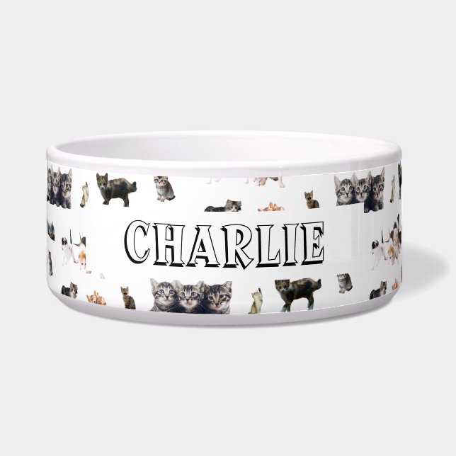 Tigela Padrão personalizado com fotos de gatos e gatinhos (Frente)
