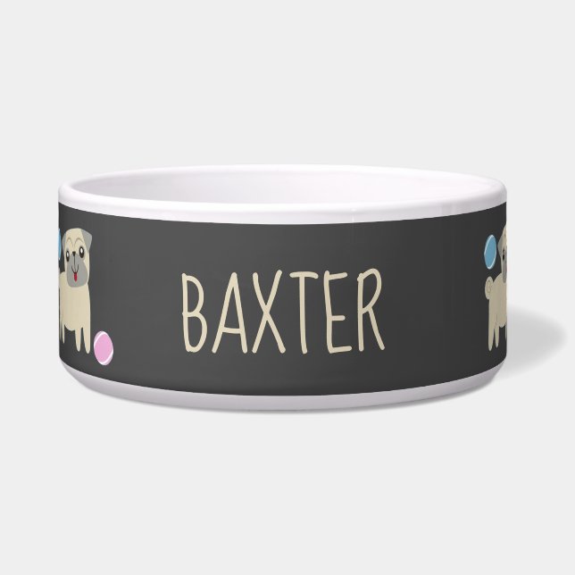 Tigela Padrão Personalizado de Pug Fofo e Bolas (Frente)