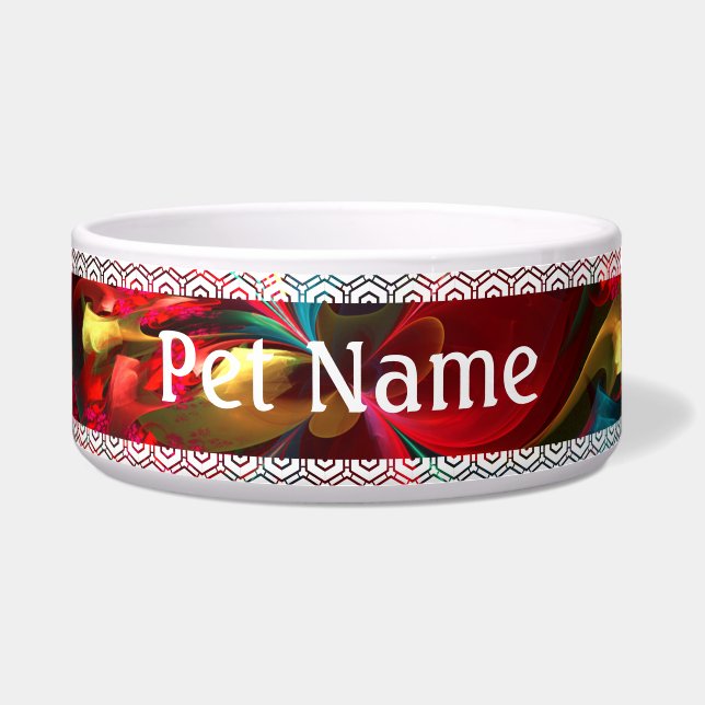 Tigela Padrão Verde Vermelho Abstrato Floral Moderno #11 (Frente)