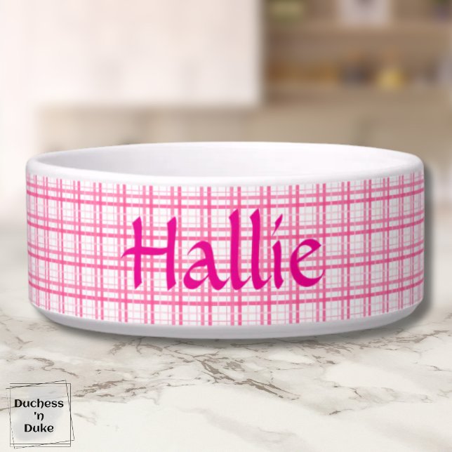 Tigela Padrão Xadrez Branco Rosa Pet (Pink White Plaid Pattern Pet Bowl)