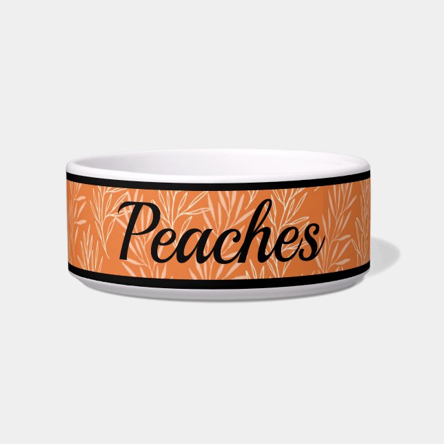 Tigela Padrões Botânicos De Laranja Cachorro Personalizad (Frente)