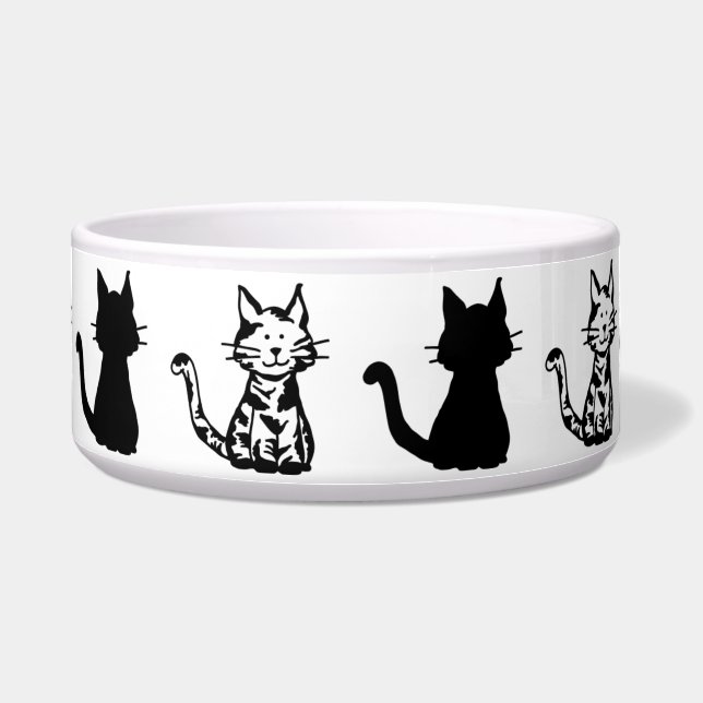 Tigela Padrões de Gatos Pretos e Brancos Grande Pet Bowl (Frente)