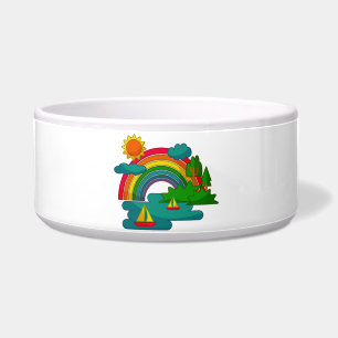 Tigela Paisagem de viagem de barco sob nuvens solares e a