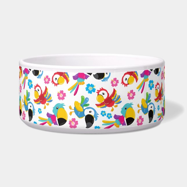 Tigela Papagaios Coloridos, Papagaios Tropicais, Pássaros (Frente)