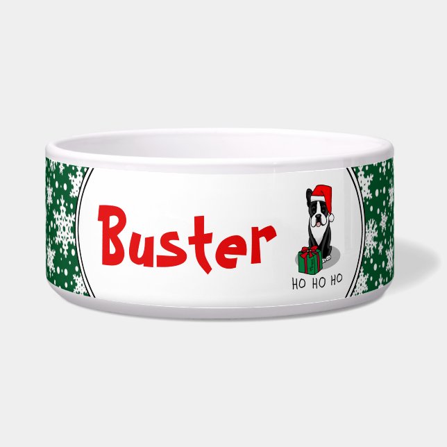 Tigela Papais noeis de Natal Boston Terrier (preto) (Frente)