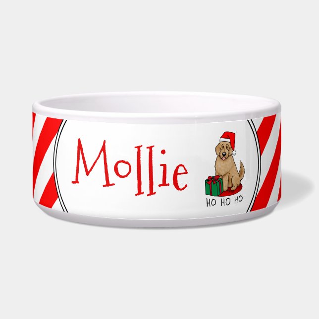 Tigela Papais noeis de Natal Goldendoodle (ouro vermelho) (Frente)