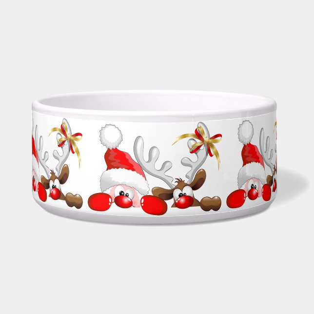 Tigela Papais noeis engraçados e Cartoon de Reindeer (Frente)