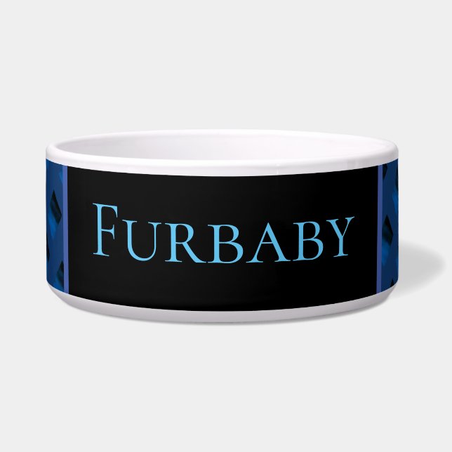 Tigela para animais de estimação com padrão azul. (Frente)