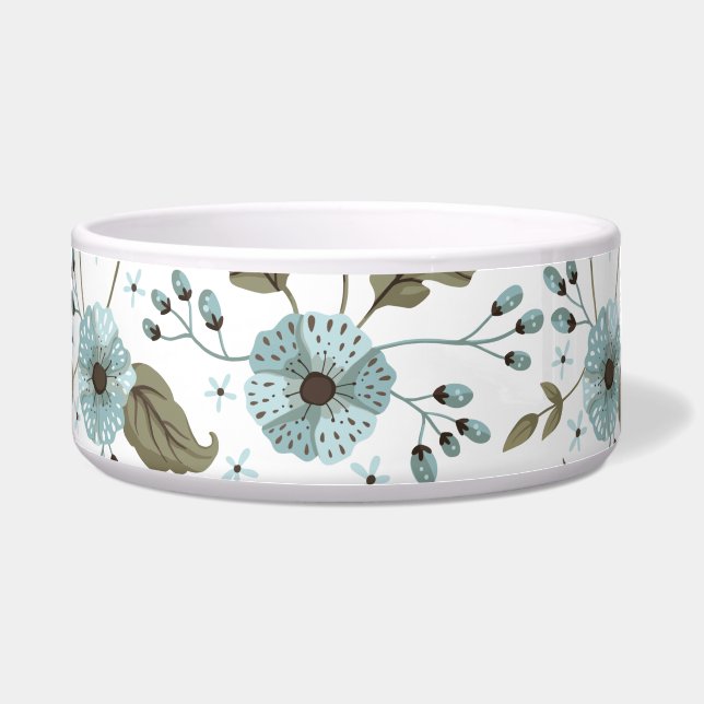 Tigela para animais florais azul e verde (Frente)