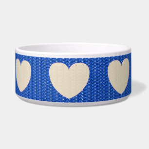 Tigela para Cachorro Azul Branco Coração Brilho