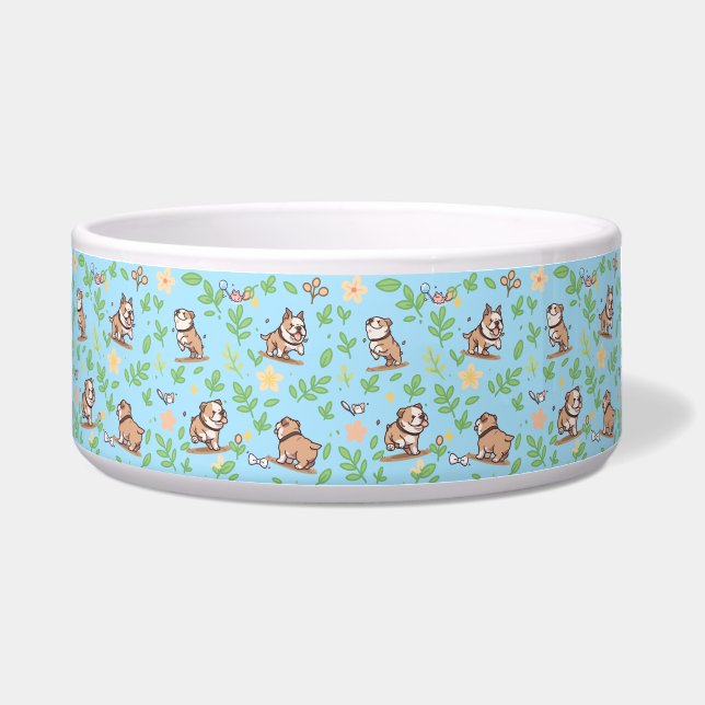 Tigela para cachorro Bulldog com design de floraçã (Frente)