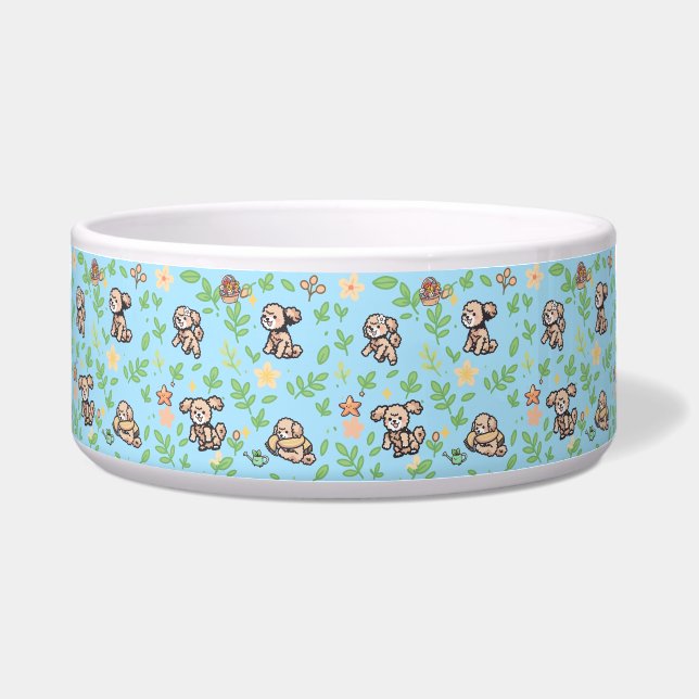 Tigela Para Cachorro Poodle Floral Fofa Alimentaçã (Frente)
