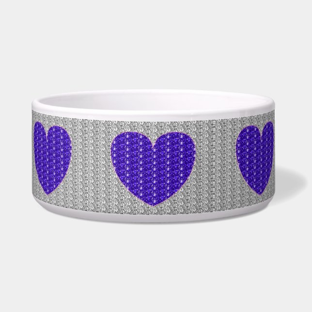 Tigela para Cachorro Prata Coração Roxo Brilho (Frente)