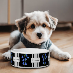 Tigela para cachorro preta e branca com campainhas