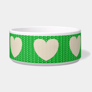 Tigela para Cachorro Verde Branco Coração Brilho