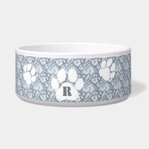 Tigela para Cão Cinza Elegante com Desenho Floral 