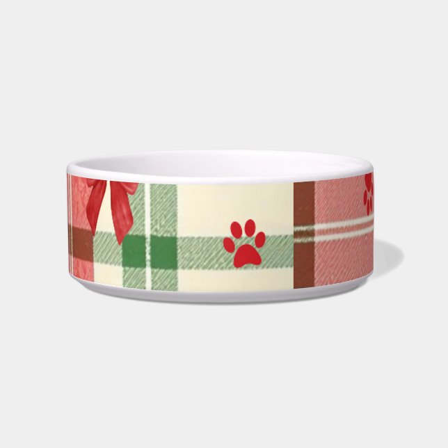 Tigela para Cão de Natal Rústico – Vermelho, Verde (Frente)