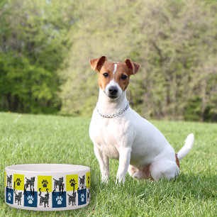 Tigela para cão Jack Russell e Pata Amarela e Azul