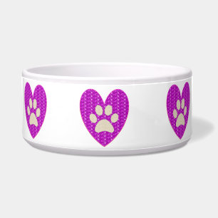 Tigela para Cão Pata Coração Rosa Branco Brilho..
