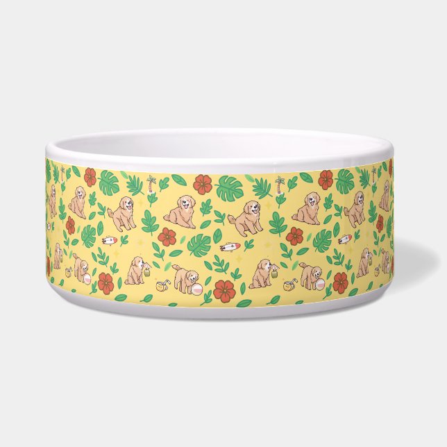 Tigela para Cão Retriever Dourado com Tropical de  (Frente)