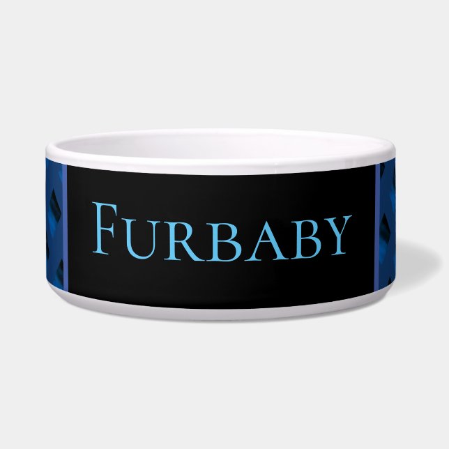 Tigela para pet com padrão azul. (Frente)