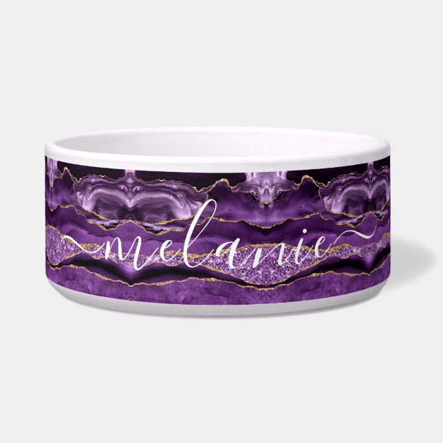 Tigela para Pet Personalizada com Nome Ágata Roxo  (Frente)