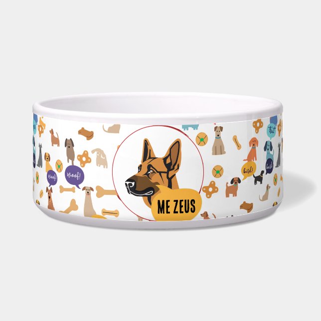 Tigela Pastor Alemão Personalizado – Design Woof Engraçad (Frente)