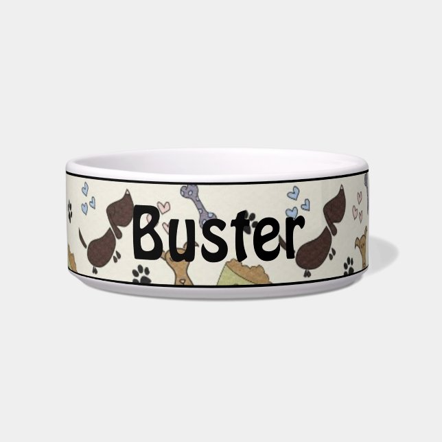 Tigela Patas-Cães e Corações Pet Bowl Personalizado (Frente)