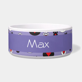 Tigela Patas impressas coração azul vermelho nome