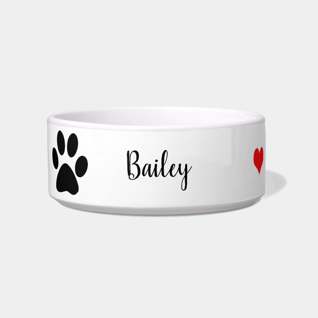 Tigela Paw Imprime Monogramas de Cute Vermelho Branco Pre (Frente)