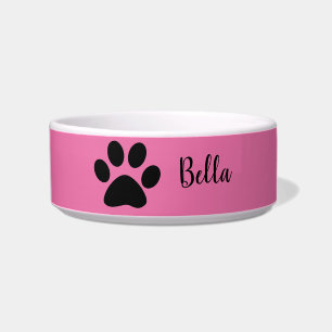 Tigela Paw Imprime Monogramas Pretos Rosa Modernos
