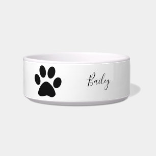 Tigela Paw Imprime o Nome Personalizado Branco Preto Cute