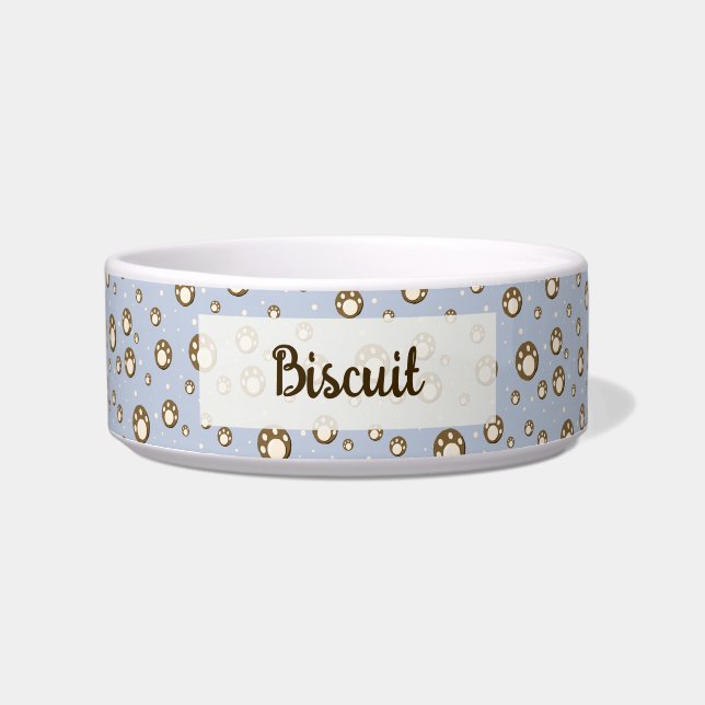 Tigela Paw Print Cookies Light Blue Pattern Monogram (Frente)